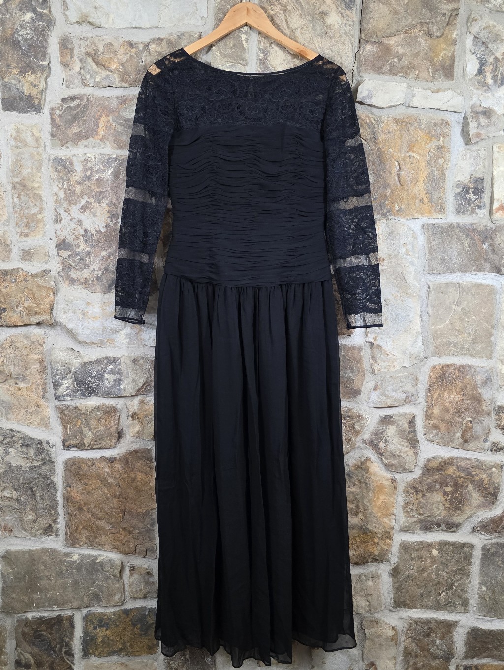 Oscar De La Renta Silk Sheer Chiffon Ruched Lace Gown Dress
